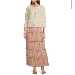 NWT A Loves A Metallic Chiffon Bodre High Rise Tiered Ruffle Flounce Skirt Sz M